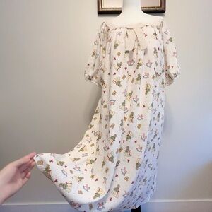 NEW🧡Adorable Cartoon Print Cotton Nightgown with Lace Trim & Soft Puff Sleeves